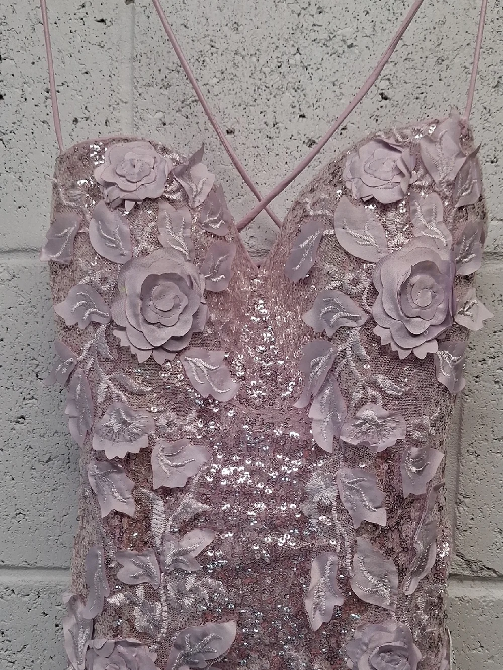 NWOT Jovani Sequin Floral Appliqué Gown in Light Pink - Picture 5 of 13